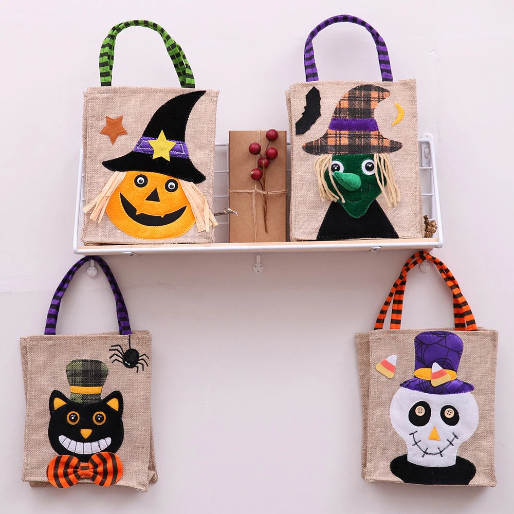 SAC A RAMASSAGE BONBONS EN LIN HALLOWEEN