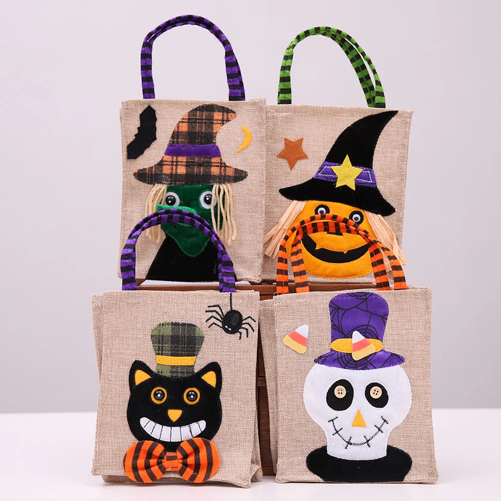 SAC A RAMASSAGE BONBONS EN LIN HALLOWEEN